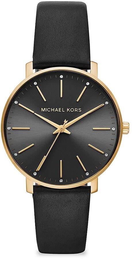 michael kors women's pyper three-hand black leather watch|Michael Kors leather watch.